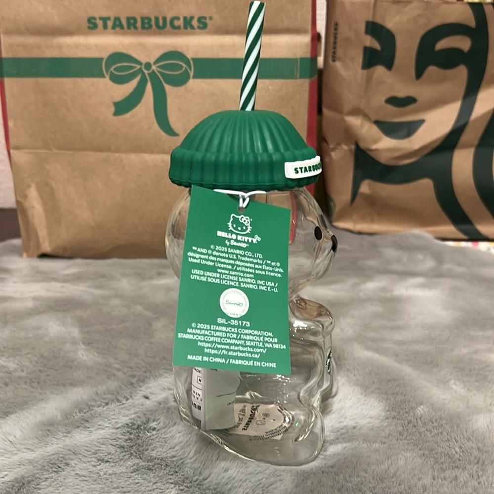 Starbucks Clear Bear Tumbler with Green Hat Lid - Picture 2 of 8